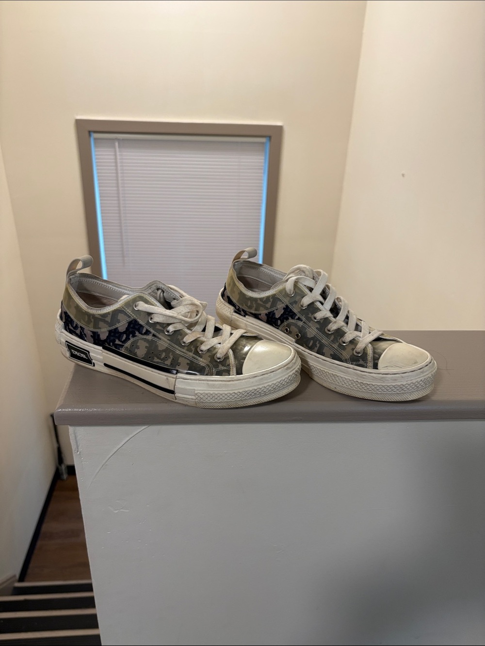 Dior Kids Camouflage Low-Top Sneakers in Gray and Black